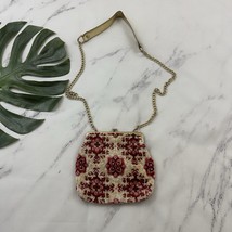 Vintage 70s Made in Japan Kisslock Frame Tapestry Bag Cream Red Floral S... - $29.69