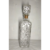 Vintage Crystal Whiskey Decanter Bottle Cork Stopper Top/ Square Bottle - $27.91 CAD