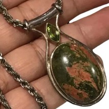 Sajen Sterling Unakite Pendant with Peridot on 20 Inch Snake Chain - 33 Grams - £99.91 GBP