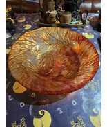 Artisans Handcrafted 3D Embossed Pressed Leaves Large Glass Bowl Orange ... - $37.95