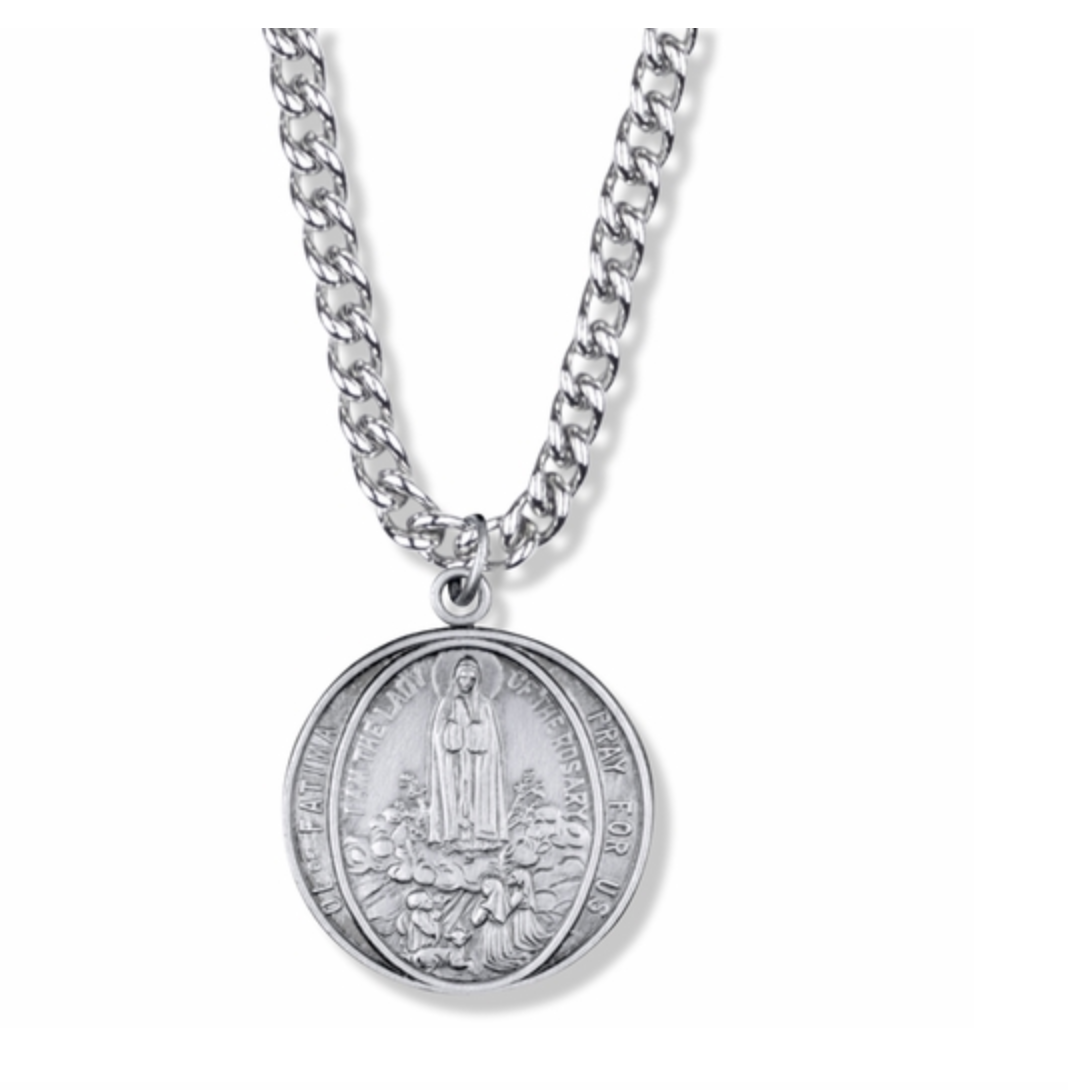 PEWTER OUR LADY FATIMA MEDAL NECKLACE AND CHAIN - $39.99