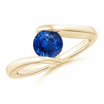 ANGARA Bar-Set Solitaire Round Sapphire Bypass Ring for Women in 14K Solid Gold - £1,556.95 GBP