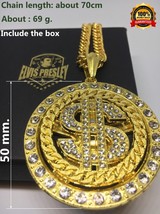 Elvis Presley Dollar Gold Plated Pendant Necklace Big Rotatable 28 Inch Hip Hop - £36.39 GBP