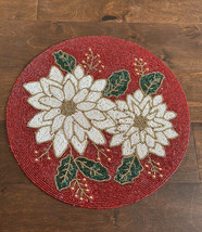 Nicole Miller Christmas Holiday Poinsettia Beaded 14&quot; Charger Placemat - £29.30 GBP