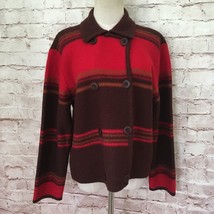Vintage Talbots Wool Button Front Cardigan Sweater Jacket Red Brown Medium - £38.66 GBP