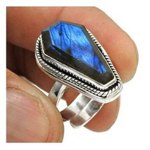 Blue Labradorite Ring, 925 Sterling Silver,Coffin Shape,Christmas,Gift Boho Ring - £63.63 GBP