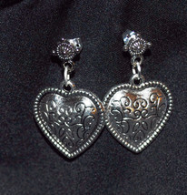 Carved Tibetan Antique SIlver Heart Earrings - £7.99 GBP