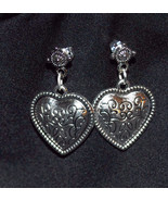Carved Tibetan Antique SIlver Heart Earrings - £8.01 GBP