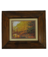 Vintage 13x16 Wood Framed Foil Print Autumn Fall Nature Creek Tree Scene... - $24.73