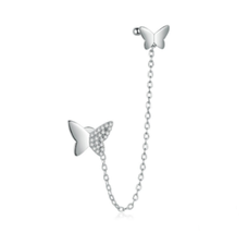 925 Sterling Silver Butterfly Cuff Chain Earrings - FAST SHIPPING!!! - £18.37 GBP