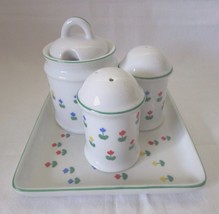 Condiment Set Salt, Pepper, Mustard Pot &amp; Tray Ceramic Japan For Lord &amp; Taylor - £15.26 GBP