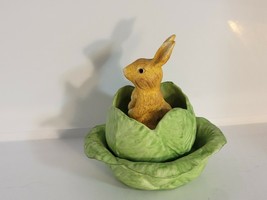 Tailored Tiles Bunny Rabbit In Cabbage Easter Figurine 3.75&quot; Redwood City Ca - £10.27 GBP