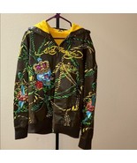 Rare Ed Hardy by Christian Audigier Vtg Embroidered Hooded Leather Jacket 2XL - $544.50
