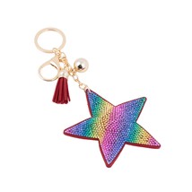 Bling Crystal Star Rainbow Keychain Keyring Purse Bag Charm - £10.90 GBP