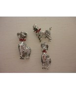 Lot of 3 Vintage Silver Poodle Dog with Red Bow Pins Brooch - $23.99