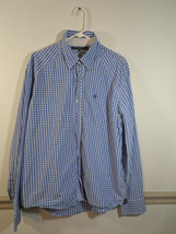 VANGUARD  Shirt Men&#39;s 3XL Blue Plaid Round Hem Button-Down Collar - £11.80 GBP