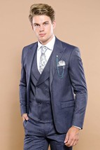 Men 3pc European Vested Suit WESSI by J.VALINTIN Extra Slim Fit JV17 Nav... - £58.91 GBP