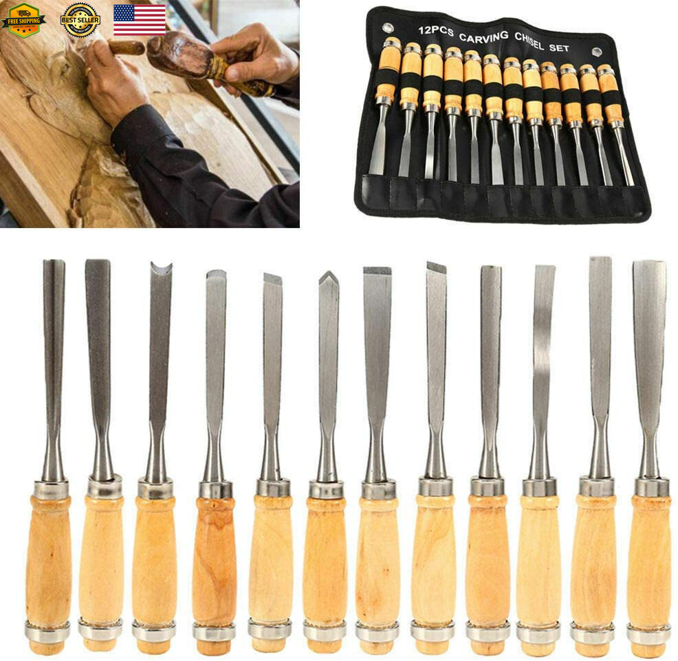 12-Piece Chisel Set Professional Wood Carving Sculpting Whittling Chisels & Case Item image 4