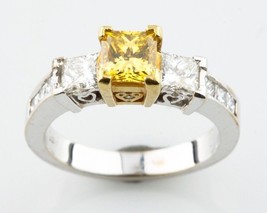 Decorato Giallo 1.30 Carato Diamante Taglio Princess 3 Pietra 18k Oro Anello - £4,349.47 GBP