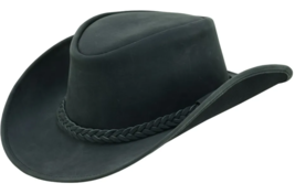 Western Rodeo Leather Outback Hat For Men &amp; Women Shapeable Wide Brim Cowboy Hat - £51.94 GBP