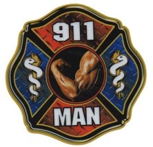 911 MAN Full Color REFLECTIVE FIREFIGHTER DECAL - 4&quot; x 4&quot; - $1.49