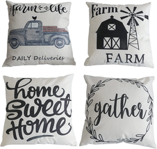 Onivein Farmhouse Sayings Pillow Covers 20X20 Inch Set of 4 Farmhouse Throw Pill - £25.25 GBP