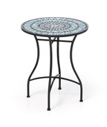 24 Inch Patio Bistro Table with Ceramic Tile Tabletop-Blue - Color: Blue - €132,19 EUR