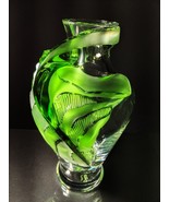 Lalique Tenaga Green Leaf Crystal Vase - £7,470.61 GBP