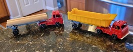 Lot 2 Tootsietoy Tiny Toughs Red Gravel Hauler &amp; Logger Truck 6.25&quot; USA ... - £23.39 GBP