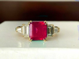 2.50 Ct Asscher Ruby Simulated Diamond Engagement Ring Yellow Gold Plated Silver - £90.72 GBP
