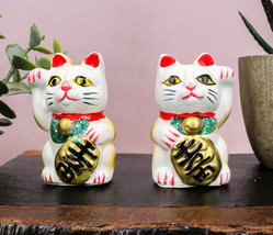 Japanese Right And Left Paws Beckoning Cat Maneki Neko Ceramic Figurine Set of 2 - £12.37 GBP