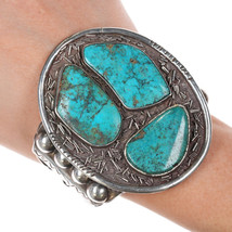 6 5/8&quot; c1950&#39;s Large Native American sterling cuff bracelet with turquoise - $1,221.41