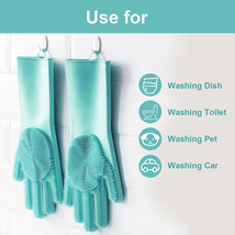 A Pair Dishwashing Cleaning Sponge Gloves Reusable Silicone Brush Scrubber - $17.99