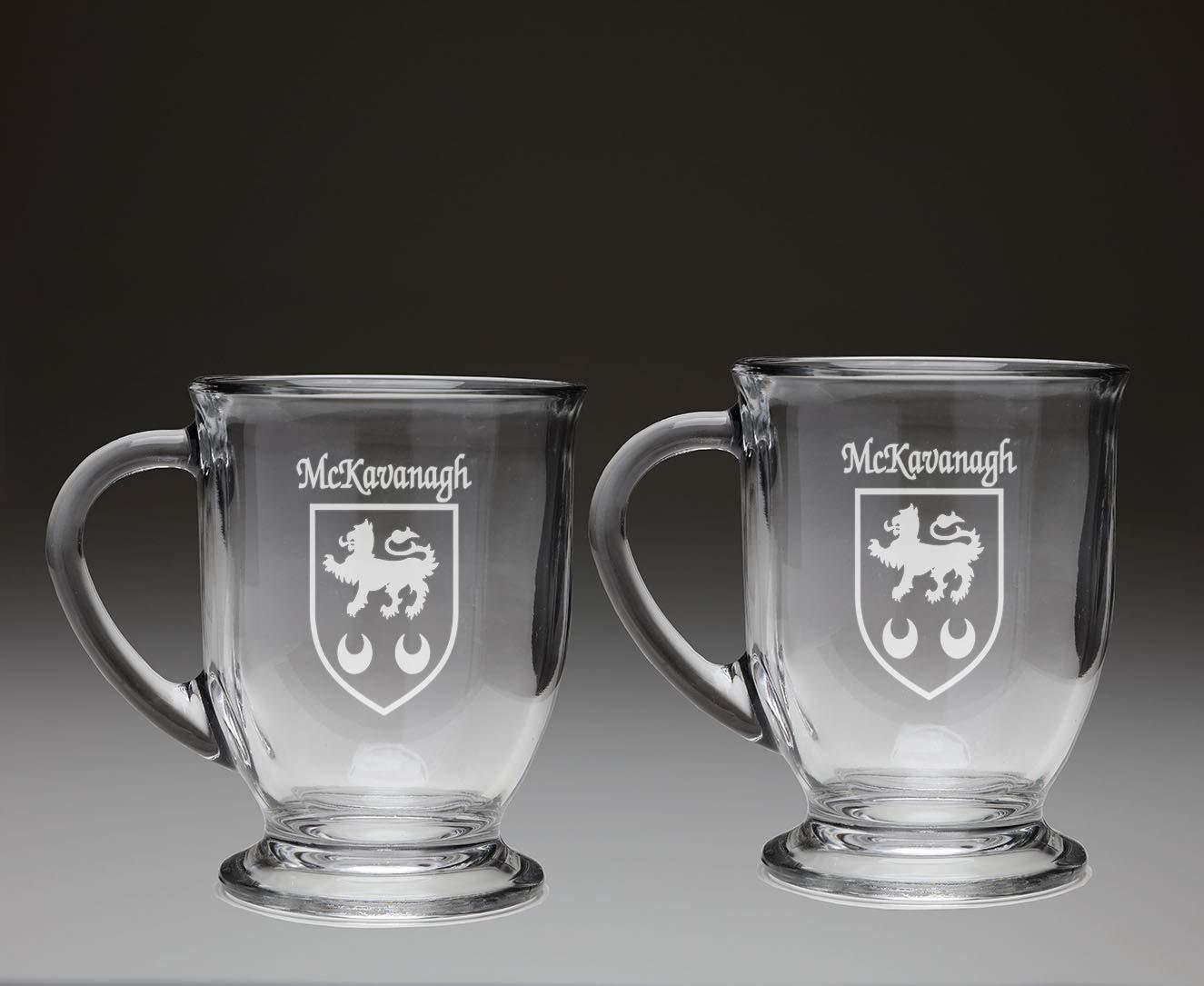 McKavanagh Irish Coat of Arms Glass Coffee Mugs - Set of 2