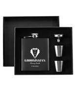 Personalized Groomsman Hip Flask Set – 7oz Black Stainless Steel with Gi... - $44.92 CAD