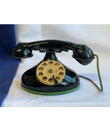 Vtg Tin Litho Toy Telephone Shabby Black Rotary Dial Desktop Childrens P... - £23.49 GBP