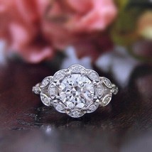 Round 2.80Ct White Moissanite Floral Engagement Ring White Gold Finish in Size 9 - £111.59 GBP