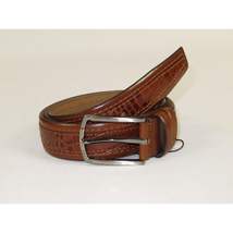 Men Genuine Leather Belt PIERO ROSSI Turkey Crocodile print Stitched 3071 Cognac image 4