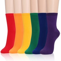 6 Pairs Of Womens Pattern Design Crew Socks Rainbow Solid | Rainbow Socks Women  - £30.04 GBP