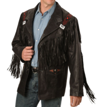 Traditional American Real Leather Jacket Handmade Fringe Exclusive Cowboy Style - $88.77+