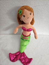 Jamaica Mermaid Doll Plush Soft Toy Pink Green Sparkly Tail Light Brown Hair - £19.76 GBP
