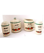Vintage 5 Pc Sugar Lid Creamer Salt Pepper Shaker Strawberries Design JAPAN - $34.64