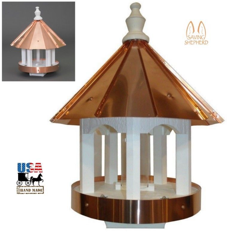 24” COPPER TOP BIRD FEEDER - Post Mount Ventilated Drains Amish Handmade in USA - $259.97