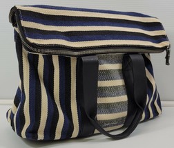 Splendid Women&#39;s Hobo Tote Cotton Striped Bag Blue Black White - $49.49
