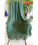 Hand Knit CARON® Simply Soft™ &#39;Dark Green&#39; Afghan - $100.00