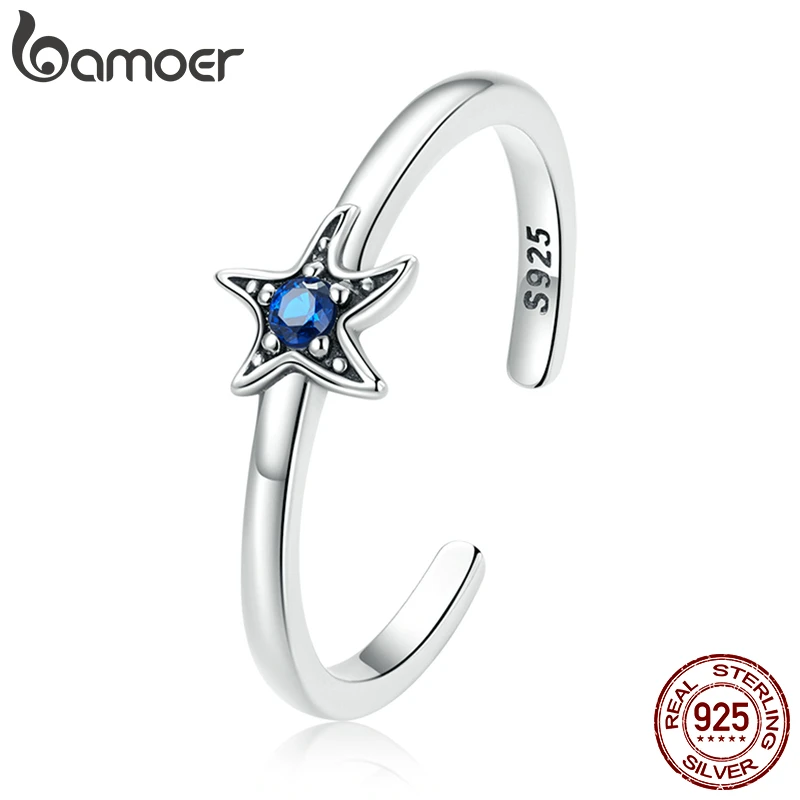 Genuine 925 Sterling Silver Delicate Starfish Open Ring with Dazzling Zirconium  - £19.10 GBP