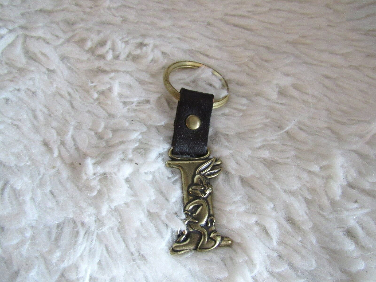 Primary image for 1995 Looney Tunes Bugs Bunny "I" Brass/Faux Leather Keychain 