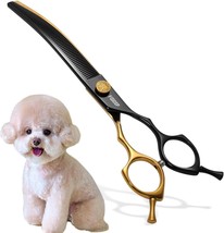 Curved Thinning Shears Dog Grooming 7.5 In Black &amp; Gold Two Color Multipurpose P - £42.46 GBP