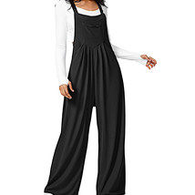 Halara Waffle Texture Adjustable Strap Pleated Wide Leg Overalls Black S... - £15.60 GBP