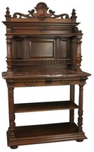 Server Sideboard Antique French Renaissance 1900 Marble Walnut 2-Drawer - £2,487.55 GBP